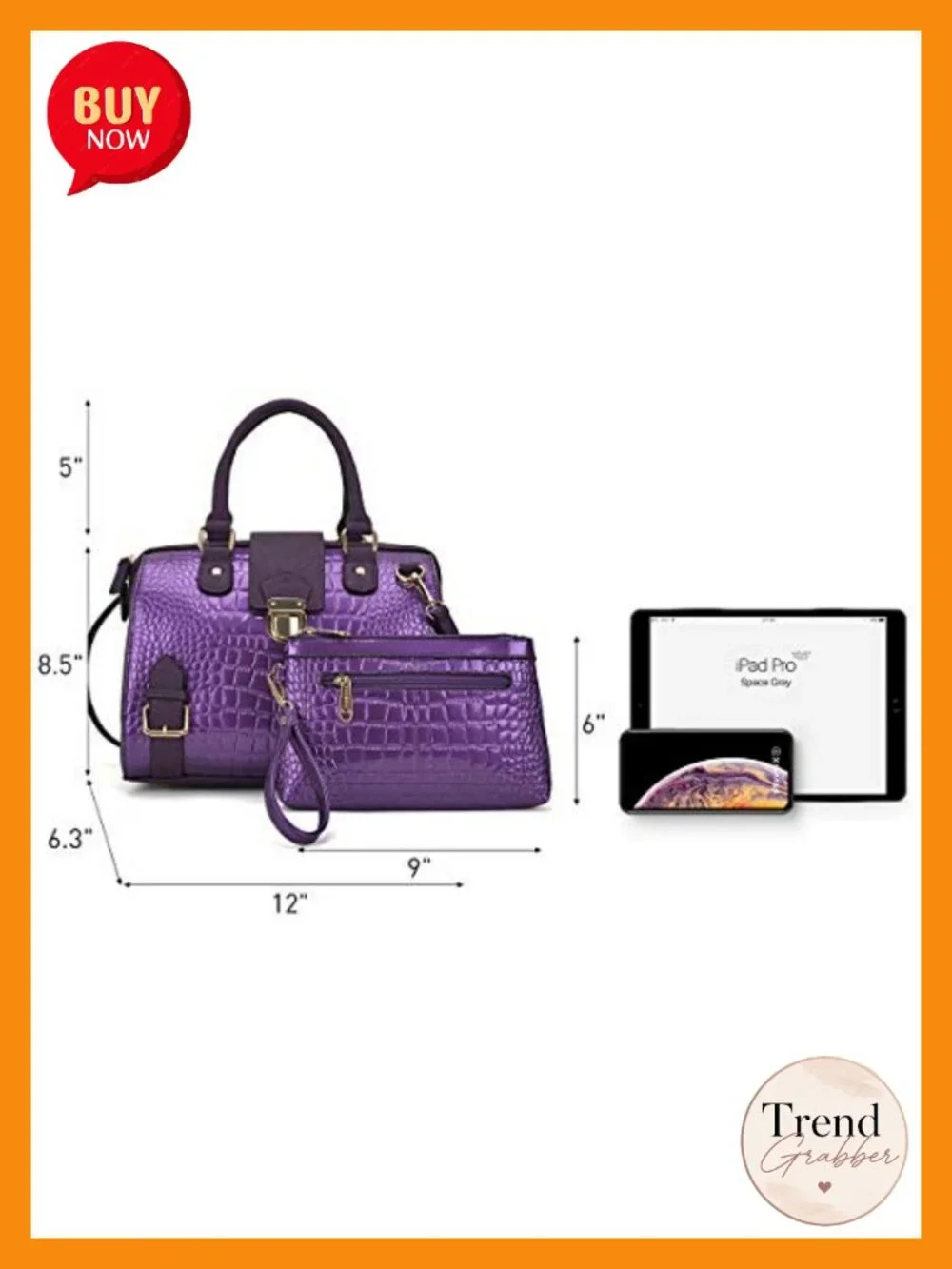 Vegan Leather Satchel Purse Top Handle Work Tote Crocodile Texture